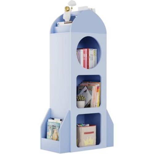 LAZY BUDDY Kids Bookshelf and Toy Storage, 3-Tier Rocket-Shaped Toddler Bookcase with Side Shelves, Open Toy Display Organizer for Kids Room