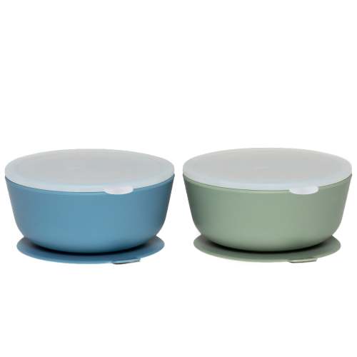 Silicone Baby or Toddler Suction Bowls With Premium Hard Plastic Lids