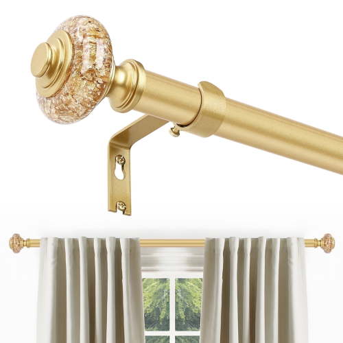 OLV Gold Curtain Rods 30-60 Inch Decorative Vintage Crystal 1'' Diameter with Gold Foil Finials