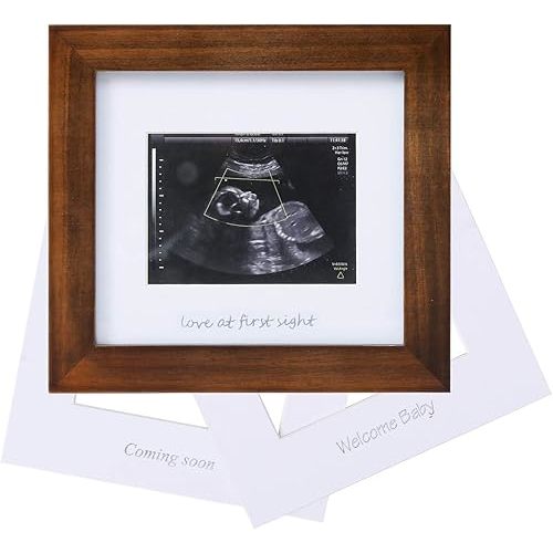 Baby Sonogram Photo Frame - 1st ultrasound picture frame - Idea Gift for Expecting Parents,Baby Shower, Gender Reveal Party,Baby Nursery Decor (brown, silver text)