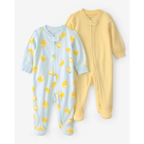 Baby Girl 2-Pack Lemon Sleep & Play Pajamas - Yellow/Blue | Carter's