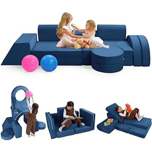 Modular Kids Sofa Play Couch, 12-Piece Kids Couch Sectional Sofa for Playroom Fort Buliding, 3S Instant Rebound and Fully Expand, Versatile Kids Play Couch for Toddler to Teen