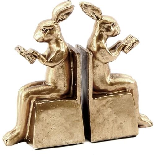 Bellaa 22883 Rabbit Bookends Studious Reading Bunny 7 Inch