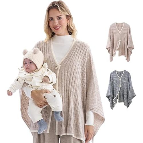Momcozy Wool-Blend Nursing Cover – Soft & Cozy 360° Full Coverage Nursing Shawl for Breastfeeding and Pumping, Versatile Fall/Winter Essential, Oatmeal Heather