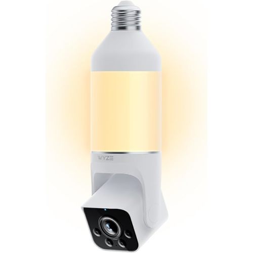 WYZE Bulb Cam Security Camera, 2K HD Outdoor Light Bulb Camera, Color Night Vision, Dimmable LED Bulb, Motion Detection, Siren Alarm, Works w/Alexa/Google Assistant. Free Expert Support