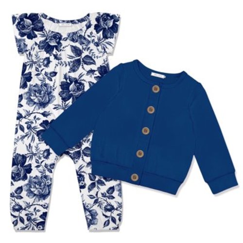 Millie Loves Lily Infant Girl Floral Romper & Navy Cardigan 3M, 2pc Set