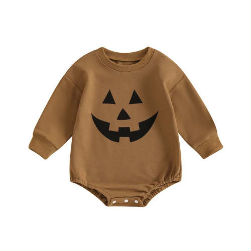 Baby Girls Boys Halloween Romper Casual Pumpkin Jack O Lantern Face Pr – August + Willow