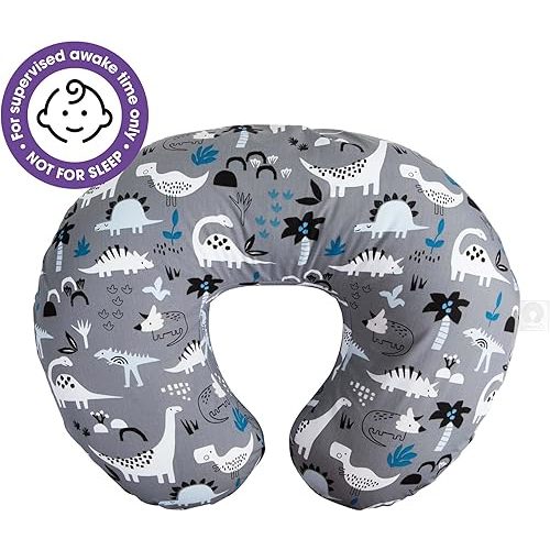 Boppy Original Nursing Pillow, Gray Dinosaurs, Ergonomic Nursing Essentials for Bottle and Breastfeeding, Firm Fiber Fill, with Removable Pillow Cover, Machine Washable