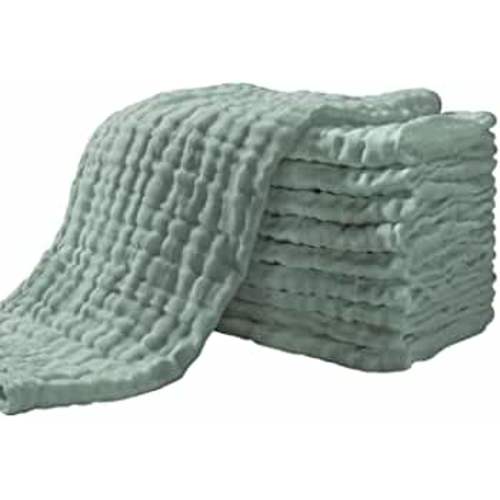 Yoofoss Muslin Burp Cloths for Baby 10 Pack 100% Cotton Baby Washcloths for Boys Girls Large 20''X10'' Super Soft and Absorbent Dark Green