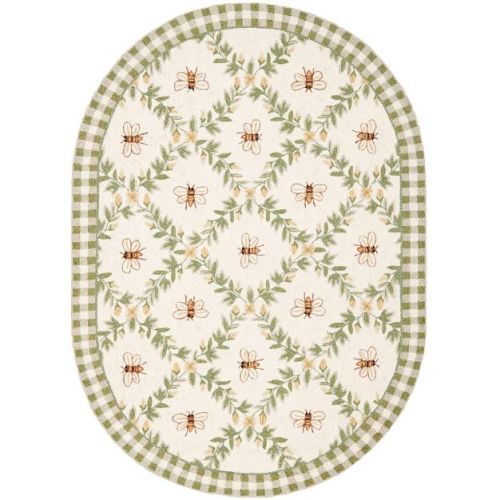 Chelsea HK55 Hand Hooked Area Rug - Ivory/Green - 7'6"x9'6" Oval - Safavieh.