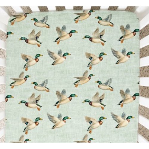 Watercolor Mallard Duck Green Crib Sheets for Boys or Girls Cute Ducks Hunting Wild Animal Soft and Breathable Fitted Sheet 52'' x 28'' Standard & Toddler Baby Neutral Mattress