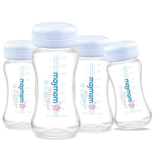 Maymom Wide-Mouth Milk Storage Collection Bottle with Travel Cap and Sealing Ring ; Can Replace Spectra S1 S2 Avent Natural Classic Bottles, Motif Luna, Twist Ameda MYA Bottle; 4pc