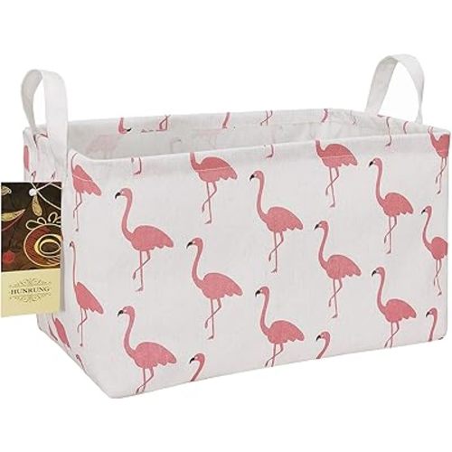 HUNRUNG Rectangle Storage Basket Cute Canvas Organizer Bin for Pet/Children Toys, Books, Clothes Perfect for Rooms/Playroom(Rectangle Flamingo)