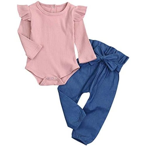 i-Auto Time Newborn Baby Girl Outfits Clothes Set Ruffle Long Sleeve Romper+Bow Pants