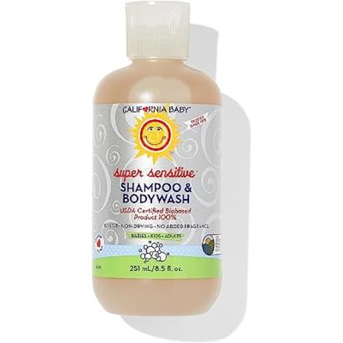 California Baby Super Sensitive Baby Shampoo and Body Wash | 100% Plant-Based | Gentle Fragrance Free Shampoo | Hypoallergenic | 251 mL / 8.5 oz
