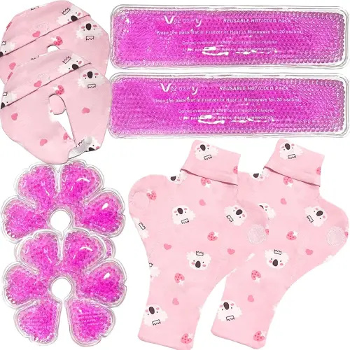 Postpartum Ice Pads Set, 2 Perineal Cold Pack & 2 Breast Therapy Ice Packs with Soft Washable Covers, Hot & Cold Postpartum New Mom Essentials Kit for Engorgement, Mastitis, Hemorrhoids & After Birth Recovery
