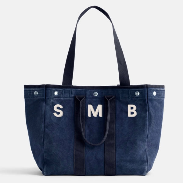 Alex Mill Perfect Weekday Tote - Navy - SMB monogram in Ivory Letter, Grey Shadow