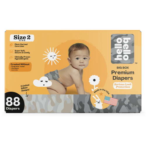 Hello Bello Premium Gender Neutral Baby Diapers I Affordable and Eco-Friendly Absorbent Diapers for Babies and Kids I Size 2 I Limited Edition Hide and Seek & Undercover Booties I 88 Count