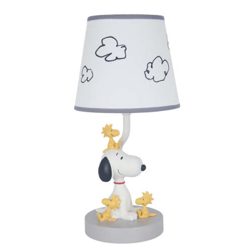 Classic Snoopy & Friends White/Gray Nursery Lamp with Shade & Bulb – Lambs & Ivy