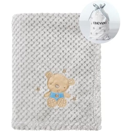 CREVENT 30''X40'' Cute Cozy Fluffy Warm Baby Blanket for Girls Boys Infants Toddlers' Bedding Crib Cot Stroller, Baby Shower Birthday Newborn's Gift Grey- Baby Bear