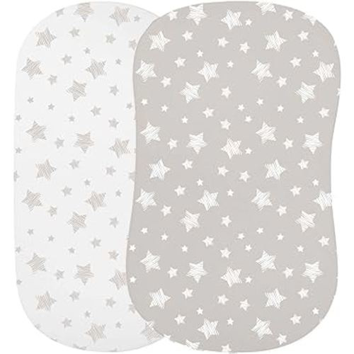 Ely's & Co. Bassinet Sheet Set 2 Pack 100% Jersey Cotton for Baby Girl and Baby Boy - Tan Drawn Star Design