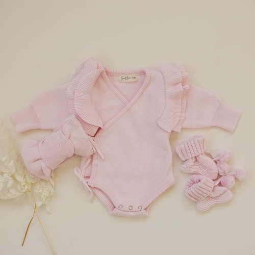 Knit Side Tie Ruffle Romper - Petal Pink – Sweet June