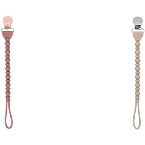 Itzy Ritzy 100% Silicone Pacifier Clip with Clip Keeps Pacifiers, Teethers & Small Toys in Place Rosewood and Toast Color Silicone Cord