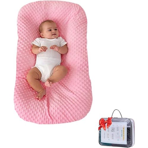 Baby Nest Pillow Soft Organic Cotton Slipcover,Baby Lounger Pillow Co Sleeping for Babies in Bed,Newborn Lounger for Boys & Girls 0-24Months(Pink Bean)