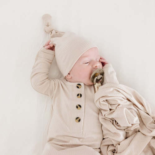 Lou Lou and Company Ribbed Newborn Bundle (Top, Bottom, Hat, Swaddle, Mittens) - Cove