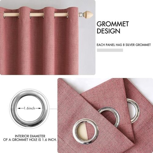 MIULEE 100% Blackout Linen Textured Curtains for Bedroom Solid Thermal Insulated Dusty Rose Grommet Room Darkening Curtains & Drapes Luxury Decor for Living Room Nursery 52 x 84 Inch (2 Panels)