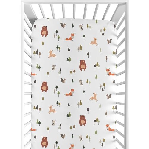Sweet Jojo Designs Fitted Baby Crib Sheets (Woodland Animals) for Boys or Girls, Infant Nursery, Toddler Room -Standard Size (Watercolor, Forest Animal, Brown Bear, Fox, Deer, Squirrel, Woodsy Pals)