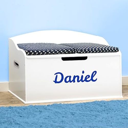 DIBSIES Personalized Creative Wonders Toy Box, Signature Series for Boys, 30 x 19.25 x 18 inches, Soft-Close Lid (White)