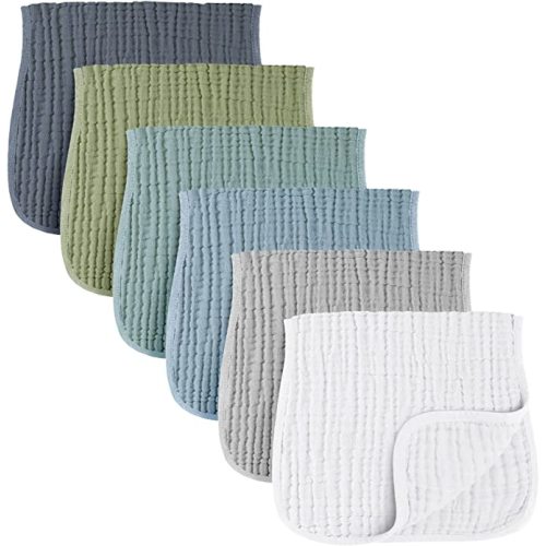 Konssy Muslin Baby Burp Cloths Sets for Unisex- 6 Pack Large 100% Cotton Burping Clothes for Newborn, Baby Girls and Boys - Green Forest