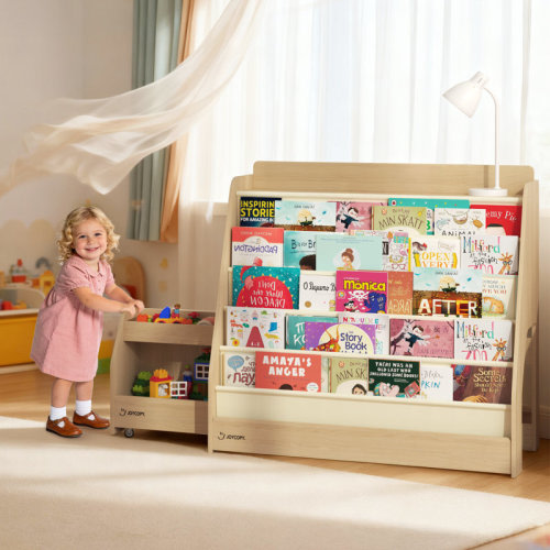 Isabelle & Max™ 2-piece Kids Bookcase Set With Rolling Book Cart, 5-tier Bookshelf And Toy Storage Organizer For Nursery, Playroom Or Classroom, Natural | Wayfair