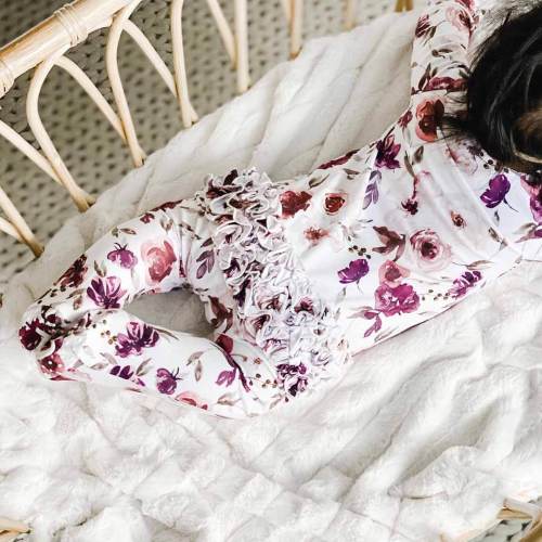 Demi's Dusty Purple Floral Zipper Ruffle Footie