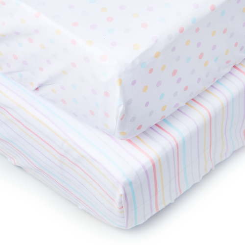 Parent's Choice 2-Piece Cotton Fitted Crib Sheets for Baby Boys and Girls, Dots & Stripes