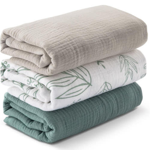 Muslin Swaddle Blankets for Newborn, 3 Pack Breathable Soft Receiving Blanket, Large 38 x 40 inches Swaddle Wrap Burping Clothes, Essentials Infant Shower Items, Toddler Gift (Bright Colors)