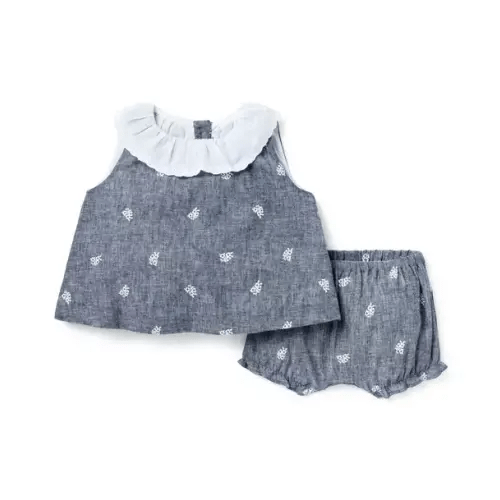 Baby Inky Blue Heather Baby Floral Linen-Cotton Matching Set by Janie and Jack
