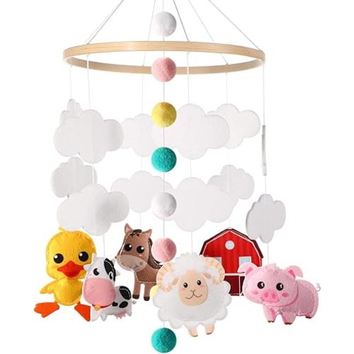 Baby Mobile for Crib Woodland Nursery Room Decor Baby Nursery Decor Jungle Animals Crib Mobile Farm Animals Crib Decorations for Baby Woodland Animals Baby Gifts Felt Nursery Mobiles (Cute Style)