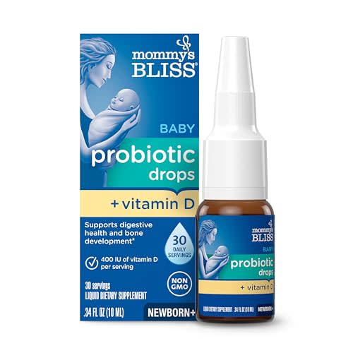 Mommy's Bliss Baby Probiotic Drops + Vitamin D, Supports Digestive Health and Immunity, 400IU Vitamin D for Healthy Bone Development, Newborns +, Flavorless, 0.34 Fl Oz (30 Servings)