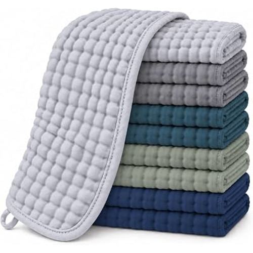 HIPHOP PANDA 10 Pack 100% Cotton Muslin Baby Burp Cloths - Quick-Dry | Softness 20 x 10 In Pre-Washed Ultra Absorbent Baby Essentials Drool Rags for Newborn Girl - Gray Navy Fusion