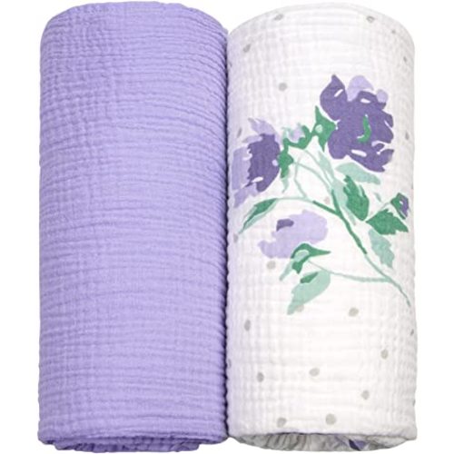 lulumoon Muslin Swaddle Blanket Baby Receiving Blankets Neutral, 2 Pack, Lavender