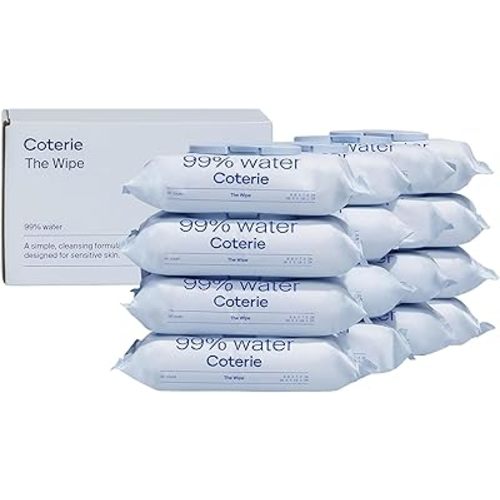 Coterie Baby Wipes for Sensitive Skin, Plant-Based and Plastic-Free Fibers, 99% Water, Hypoallergenic, pH Balanced, Unscented, Clean and Gentle Baby Essentials, 16 Pack, 896 Count