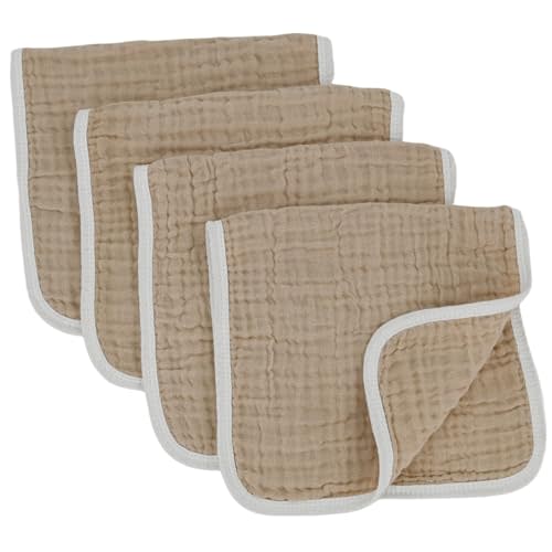 Synrroe Muslin Burp Cloths Large 20 by 10 Inches 100% Cotton 6 Layers Extra Absorbent and Soft 4 Pack Brown