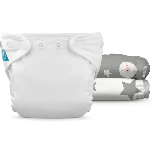 Charlie Banana Reusable Washable Cloth Diapers, Adjustable Newborn Size for Baby Girls Boys, Soft Pocket Diapers with Absorbent Inserts - Night Nite, 3 Pack