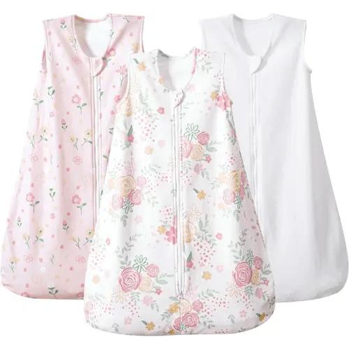 PHF 3 Pack Soft Micro-Fleece Baby Sleep Sack, 0-6 Months Warm Baby Wearable Blanket, 2-Way Zipper Sleeping Bags, Comfy Toddler Sleeping Sack for Baby Girls, Small Size, Rose Floral