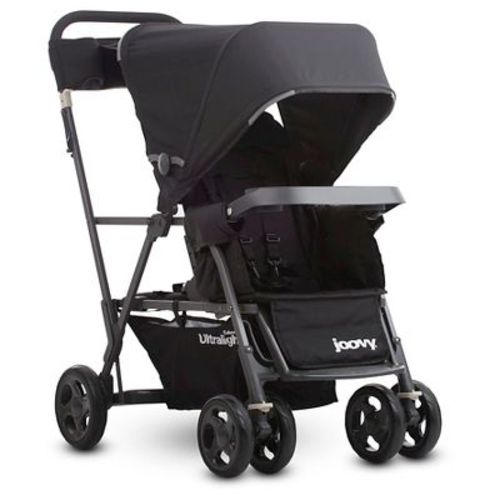 Joovy Caboose Ultralight Sit Stand Double Stroller - Black: Infant Car Seat Compatible, 90 lbs Capacity, Aluminum Frame