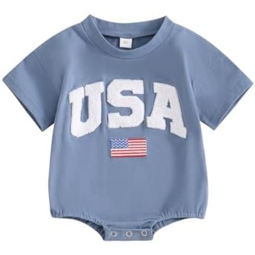 FYBITBO 4th of July Baby Boy Girl Outfit Newborn Bubble Romper American Flag Bodysuit Fourth of July USA Summer Clothes