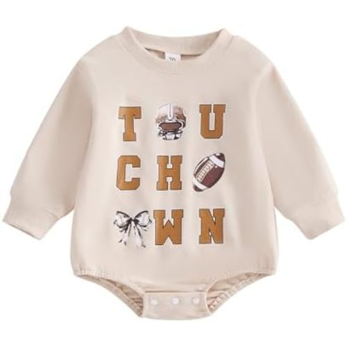 Baby Football Outfit Newborn Boy Girl Long Sleeve Oversized Bubble Romper: 6-12M