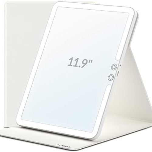 Travel Makeup Mirror with Lights, Lighted Vanity Mirror, 11.9", Soft-Grain White